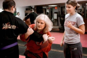 Self-defense throw shown by Underground Self-Defense Madison founder Mary Murphy Edwards